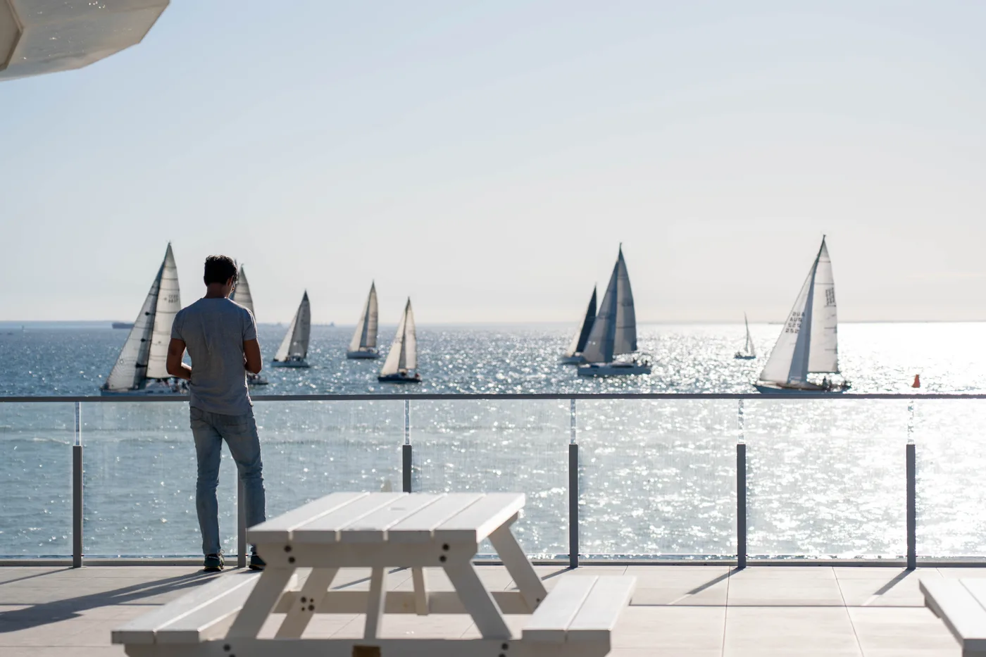 Club deck overlooking yachts racing on Port Phillip Bay